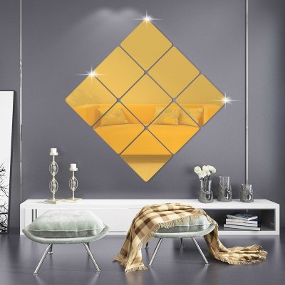 Simple Creative Thick Acrylic 6 Pieces Square Mirror Wall Sticker Decoration