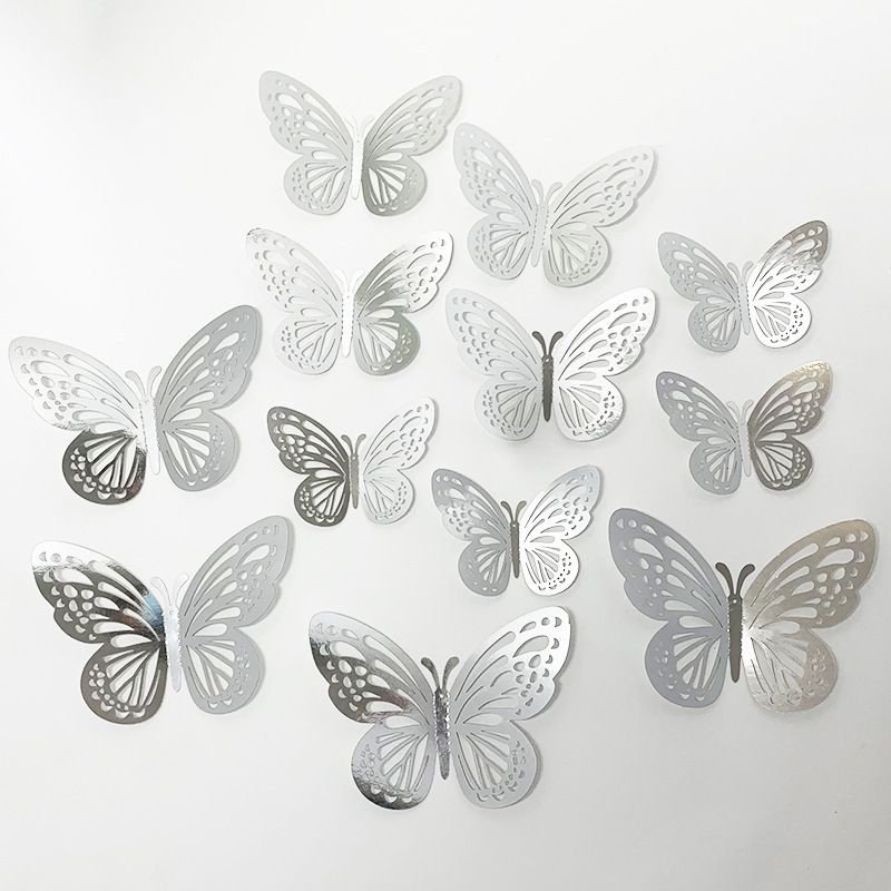 Cartoon Creative 3D Three-Dimensional Hollow Butterfly Wall Stickers Living Room Wall Decoration 12-Set